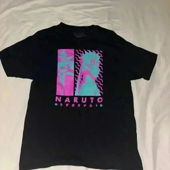Anime New Adult Naruto Shippuden T-Shirt | Black/Pink/Teal | Unisex Size Large - Picture 1 of 3